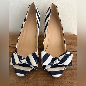 J. Crew Navy and White Striped Heels